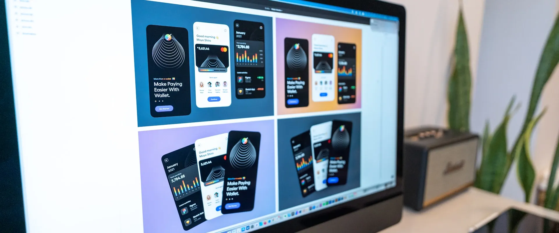 Monitor con las pantallas de una app móvil
